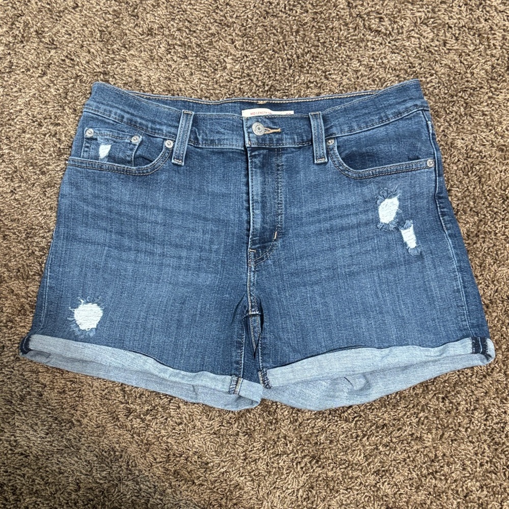 Levi’s Mid Length Jean Shorts Size 29 Women’s Cuffed Distressed Stretch